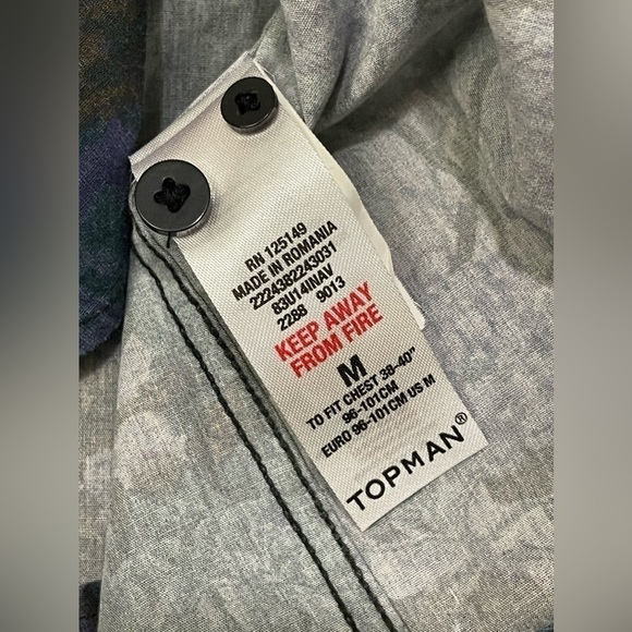 TOPMAN FLORAL BLUE DRESS SHIRT MEDIUM Mens Fashion Relaxed Casual - Picture 8 of 9